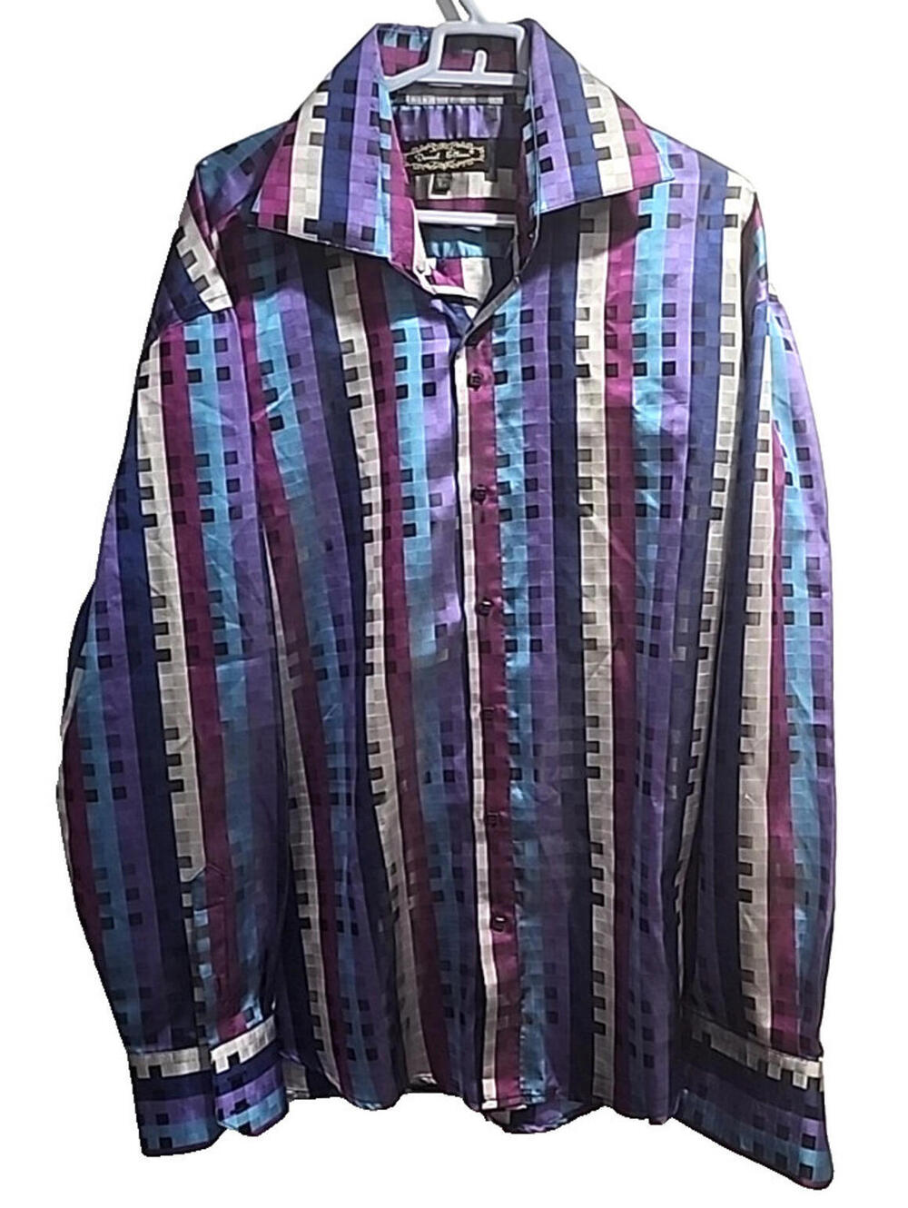 Daniel Ellissa Blue Silver Purple Up Collar Shirt 2XL 18.5